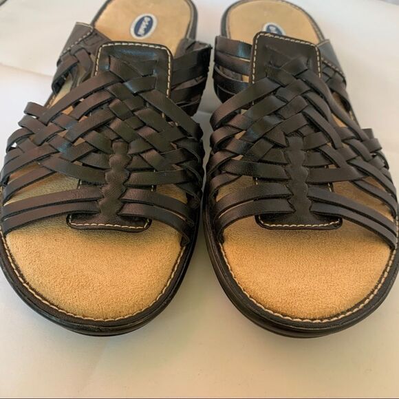 NEW Dr. Scholl’s Black Slip On flat Leather Comfort Sandals Dr. Scholl’s Sz 7.5 - Picture 6 of 13